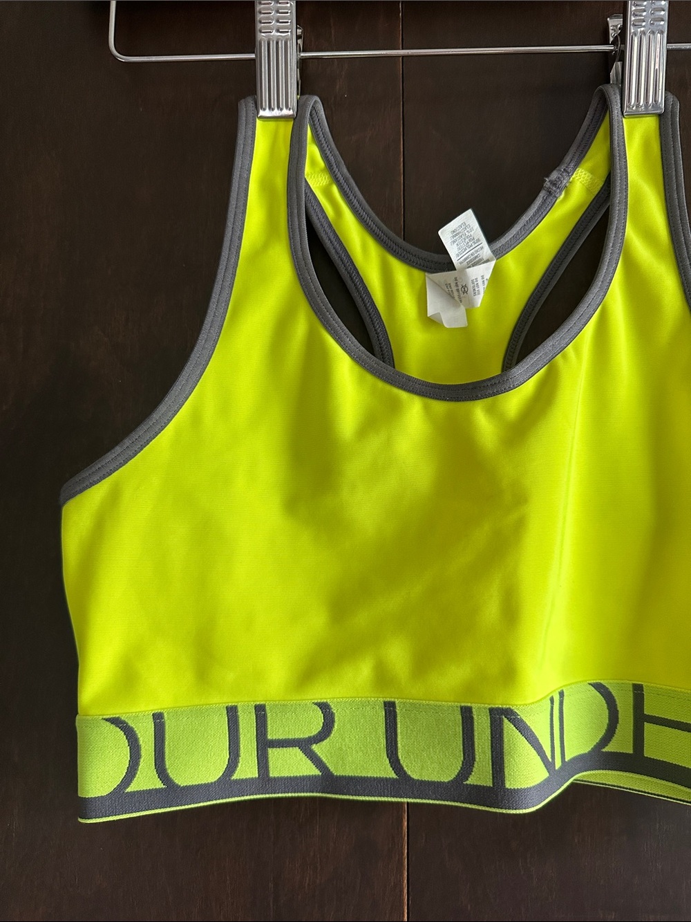 Under Armour Neon Yellow and Gray Racerback Sports Bra - Picture 2 of 5